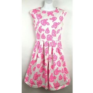 Pim + Larkin Pink Roses Print Pleated Dress Sz S